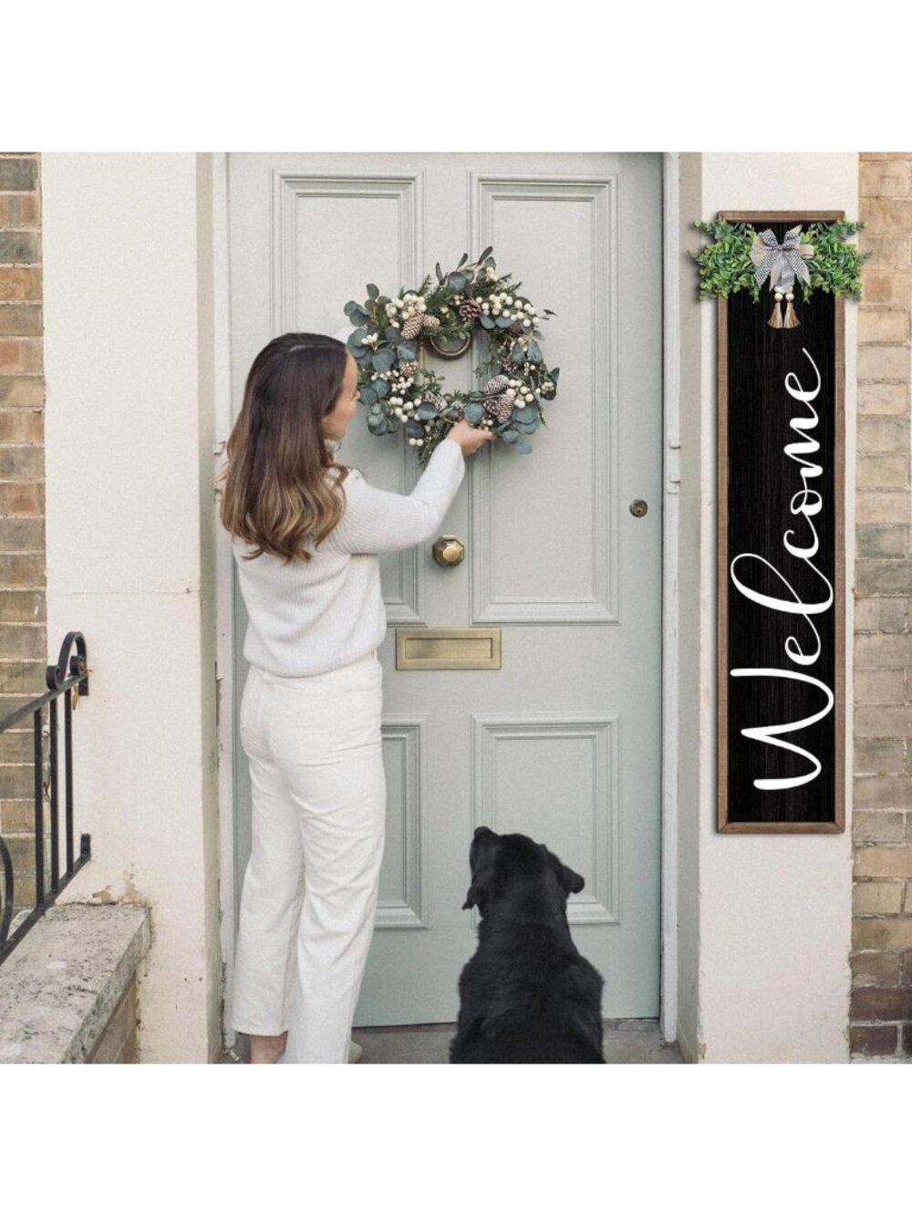 Rustic Vertical Welcome Sign for Front Porch - 45" Tall Outdoor Decor, Farmhouse - Picture 4 of 7
